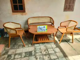Kursi tamu rotan minimalis full kayu jati