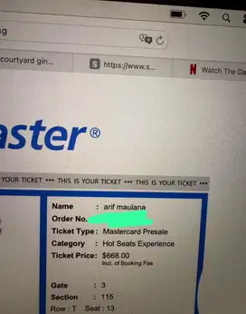 Jual 2 tiket VIP lady gaga singapore