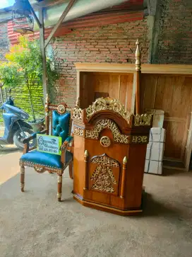 Mimbar masjid podium set kursi full kayu jati