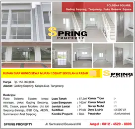 Ruko 3 Lt Murah Bolsena Square BSD Gading Serpong Dekat Ke Stasiun