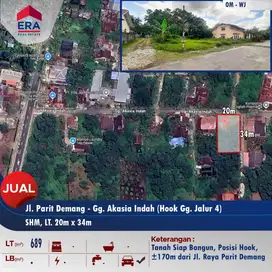 Dijual tanah siap bangun Jl. Parit Demang Gg. Akasia Indah