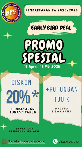 Promo bimbel Bina Prestasi Cemerlang Jl Raya hankam