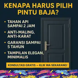 Set Pintu Plat Baja / Pintu + Kusen + Handle Anti karat ,Anti Rayap .