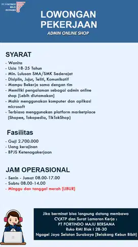 Lowongan Kerja Admin Online