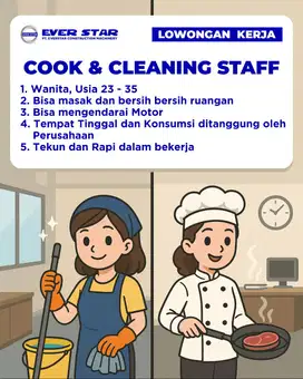 TUKANG MASAK DAN BERSIH RUANGAN (TINGGAL DI RUMAH MAJIKAN JAKARTA)