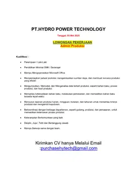 Lowongan Kerja -- Admin Produksi