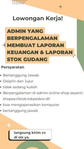 dicari admin yang propresional dalam membuat laporan penjualan & stok