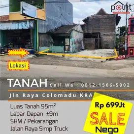 Tanah Strategis 95m2 Tepi Jalan Raya Cocok Utk Ruko