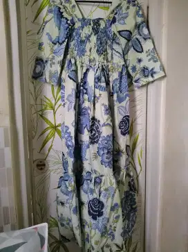 dress panjang bunga bahan katun tebal all size baru ya bukan preloved