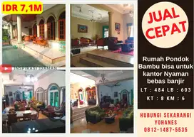 Rumah Pondok Bambu Duren Sawit Bisa Untuk Kantor Nyaman Bebas Banjir
