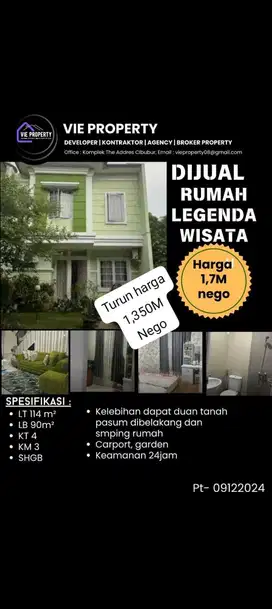 Jual Rumah Cantik Siap Huni Cluster Favorite. Legenda Wisata Cibubur.