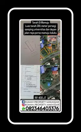 Tanah Di Mamuju LT391 meter persegi samping universitas dpn Jl Poros