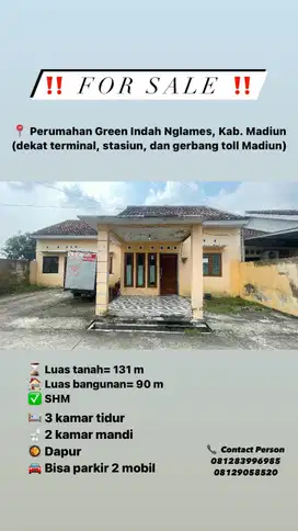 [FOR SALE] PERUMAHAN GREEN INDAH NGLAMES, KAB. MADIUN