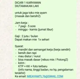 Loker 1 karyawan (kerja sendiri)
