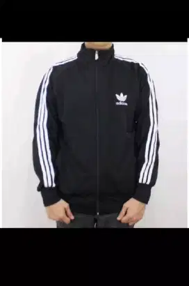 Jaket tracksuit adidas hitam garis 3 putih