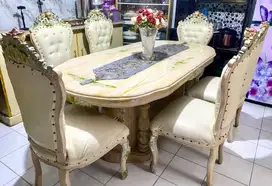 Meja makan ganesa kursi ada 6 jati noken motif ukir bunga timbul