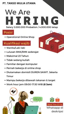 Lowongan kerja admin operational online shop