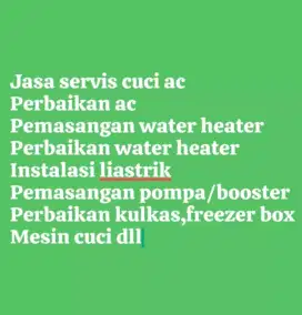 Jasa service cuci ac bongkar pasang AC water heater pompa air/booster