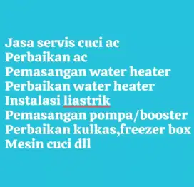 Jasa service cuci ac bongkar pasang AC water heater pompa air/ booster