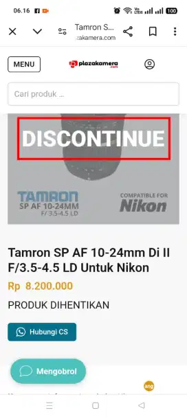 Jual Murah Lensa Super Wide Nikon - Tamron 10mm - 24mm  F;3,5