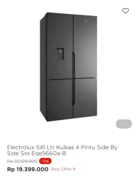 ELECTROLUX KULKAS 4 PINTU SXS EQE5660A-B 541LTR