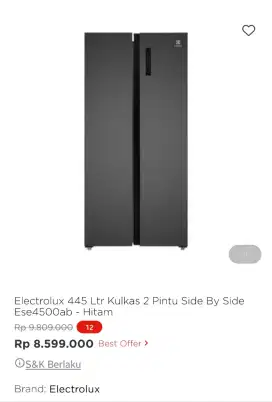 KULKAS ELECTROLUK SIDE BY SIDE ESE4500AB