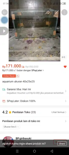 aquarium ukuran 40x25x25 5mm