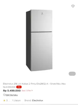 kulkas elux 2pintu promo bisa cicilan syarat ktp tanpa dp