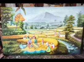 Lukisan kanvas panen 85x135 cm