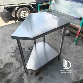 Kabinet Meja Dapur Pojok Second Stainless Steel Double Rak Tinggi 84cm