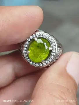 Batu peridot burma 4.23 crat ring perak memo GLI top kristal