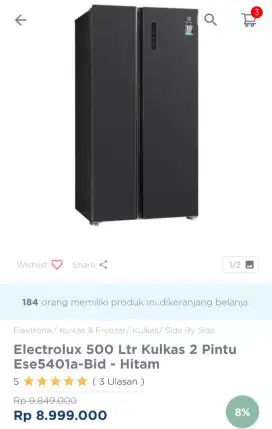 KULKAS ELUX SBS 500 LITER