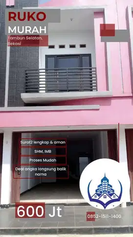 Super Murah Ruko Bekasi selatan, area strategis, parkiran luas,