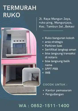 Termurah ruko bagus di Tambun bekasi, cuma 600 jt, parkiran luas
