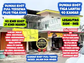 Jual Rumah Kost 40 Kamar Full Tersewa Dekat UI Depok SHM IMB