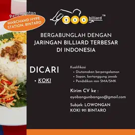 Lowongan KOKI Billiard cabang Bintaro Tangerang selatan