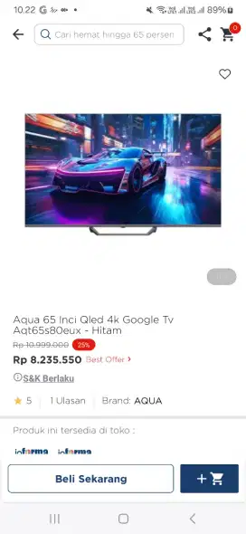 Aqua 65 inci qled 4k google tv