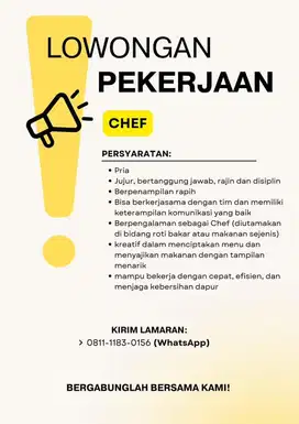 Lowongan Pekerjaan untuk Chef, waiter dan Barista