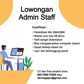 Dicari Staff Admin Online Shop (mengelola pesanan dan paking)