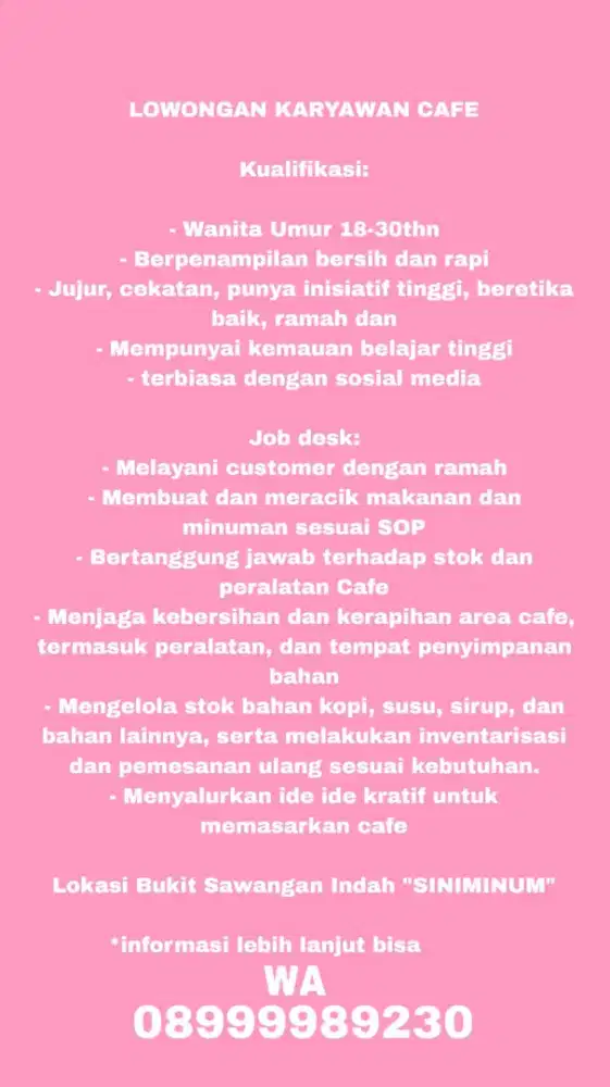 lowongan karyawan cafe
