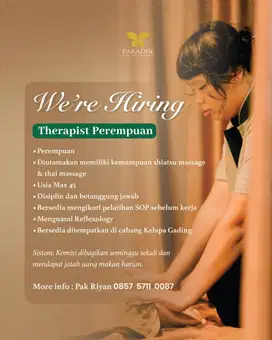 LOWONGAN / LOKER TERAPIS REFLEKSI Spa