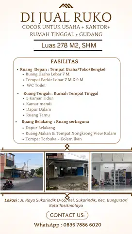 Di Jual Ruko Strategis di Dekat Kantor DPRD & PEMKOT Kota Tasikmalaya