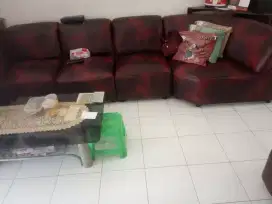 Jual kursi sudut 6 tempat duduk+ meja kaca