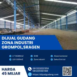 Dijual gudang lokasi Grompol Sragen 18880m BU!