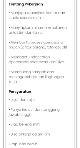 Office Boy Penempatan HI (Harapan Indah)