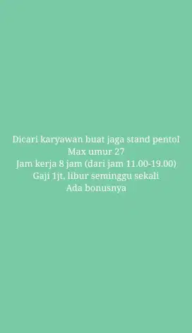 DICARI KARYAWAN PENJAGA STAND PENTOL