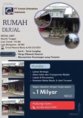 DIJUAL MURAH RUMAH GRIYA PESONA RAMA