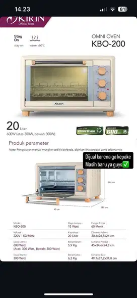 Oven kirin omni 20 liter KBO-200 low watt