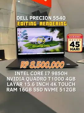 DELL PRECISION 5540 I7 9850H NVIDIA QUADRO LAPTOP EDITING RENDERING