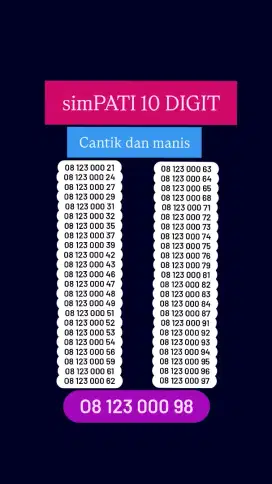 Nomor CANTIK SIMPATI 10 ANGKA SIMPATI 10 DIGIT